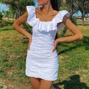 Zara White Ruffled Mini Dress